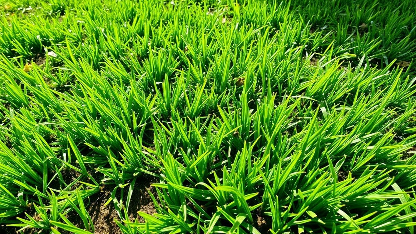 close-up of lush green grass in sunlight